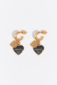 Black double heart logo hoop earrings