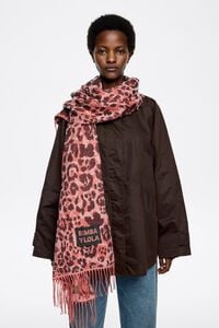 Coral animal print acrylic jacquard shawl