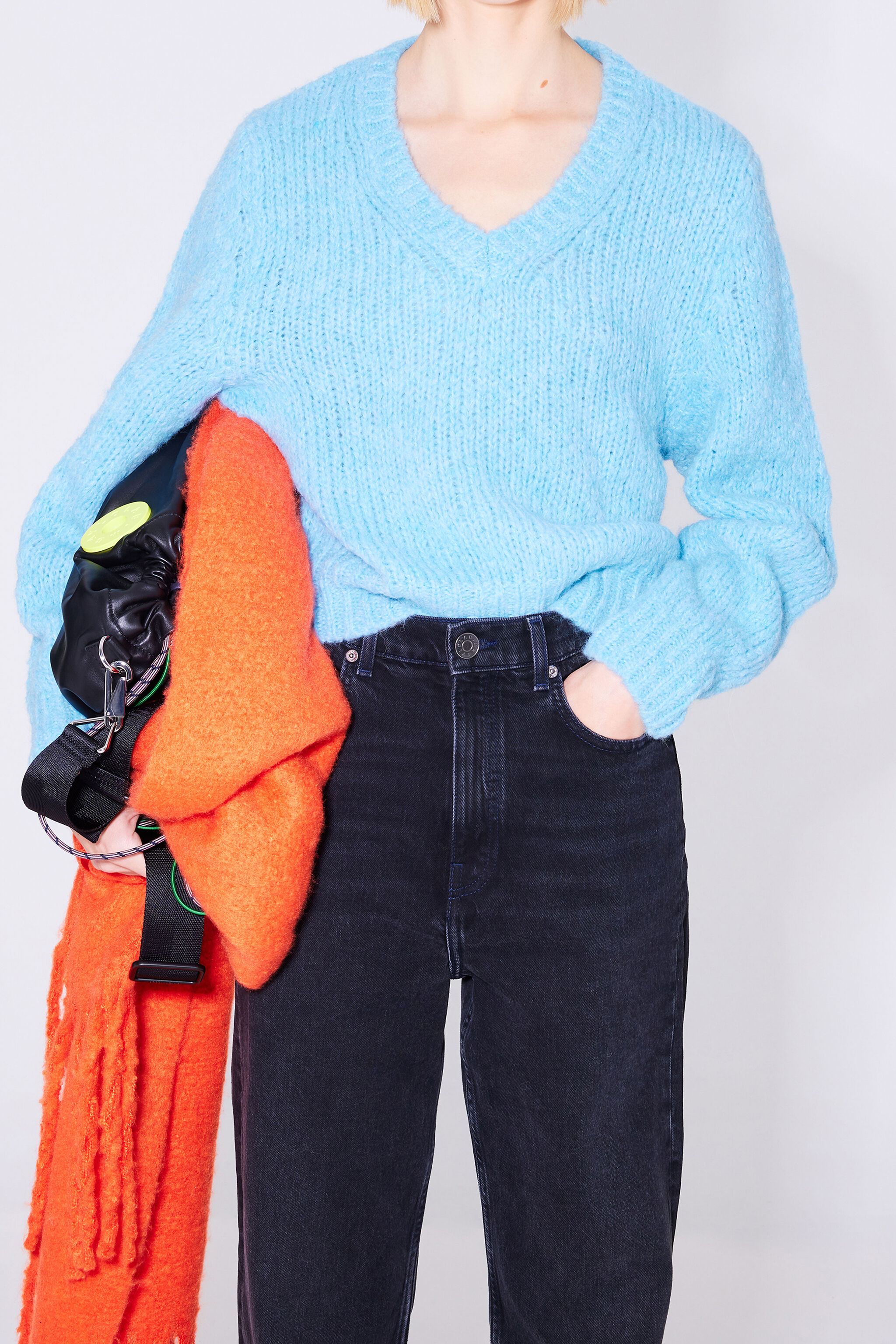 Blue alpaca V-neck sweater