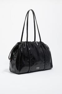 Large shoulder bag in eggplant laminated nylon