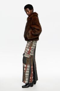 Brown patchwork straight midi skirt