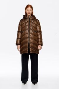 Casaco acolchoado penugem capuz reto azeitona escuro