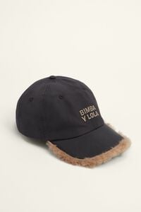Black nylon and fur cap