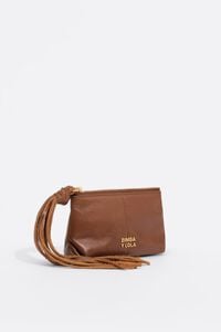 Cognac fringed leather coin purse