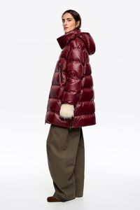 Plumífero plumón línea A capucha desmontable burdeos