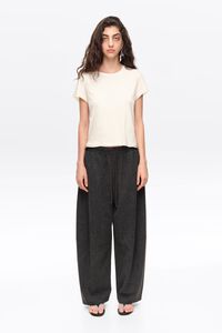 Dark gray melange fluid corduroy barrel leg trousers