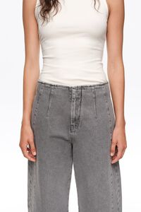 BARREL - Gray washed denim trousers with buckle
