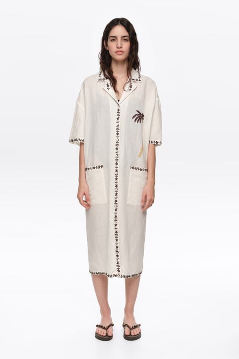 palm leaf shirt dress Tropical Leaf Print Midi Shirt Dress