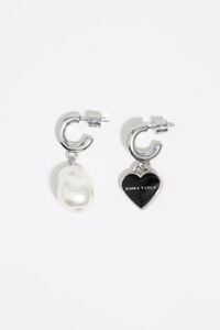 silver pearl heart hoop earrings