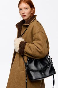 Bolso Paper peque&ntilde;o piel asa trenzada negro