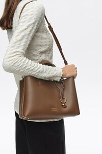 Medium golden brown leather Chihuahua tote bag