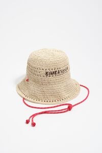 Natural paper raffia hat with cord