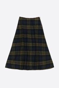 Falda l&iacute;nea A lana cuadros caqui