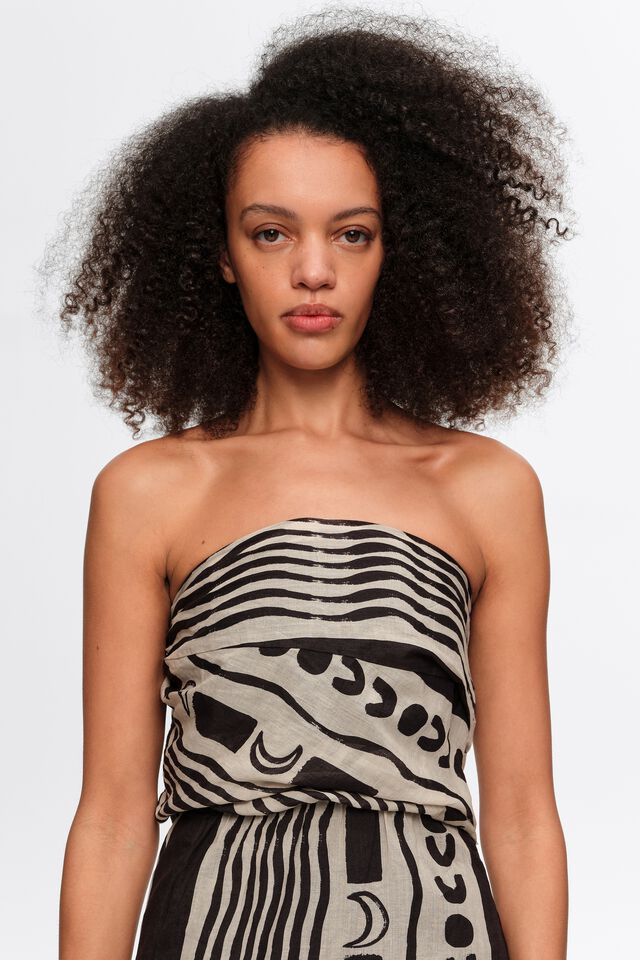 black white striped strapless dress Maxi | Trendy Women's Clothing length skirt BIMBA Y LOLA White strapless