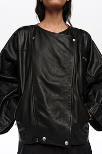 Black leather double-breasted jacket