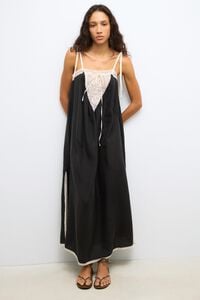 Vestido al&ccedil;as renda seda preto