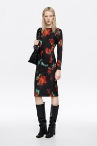 Black Ribbon Roses maxi fitted dress with zip