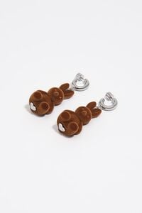 Brown flocked rabbit hoop earrings