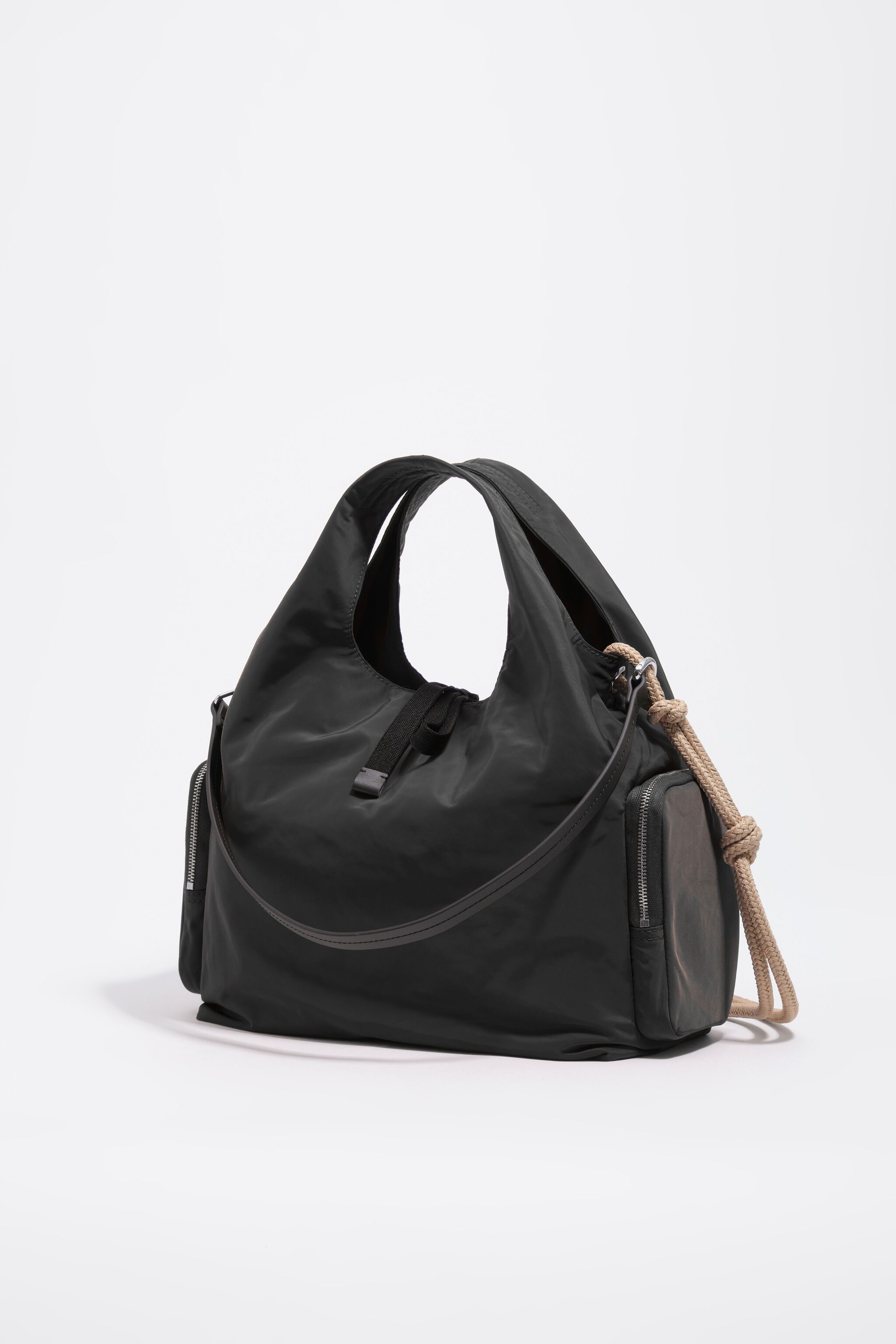 Medium charcoal nylon handbag