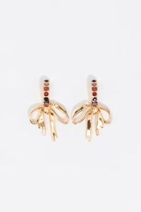 Half hoop earrings with burgundy crystals and gold bows