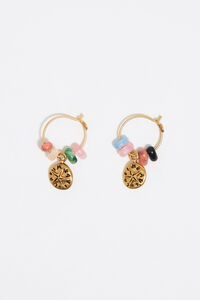 Pendientes logo moneda piedras multicolor