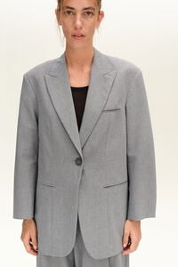 Light gray double-breasted tailored jacket with maxi lapels