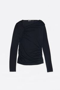Black diagonal neckline fitted T-shirt