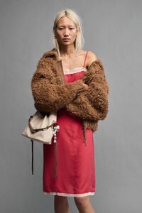 Small ivory leather plaited handle Paper bag