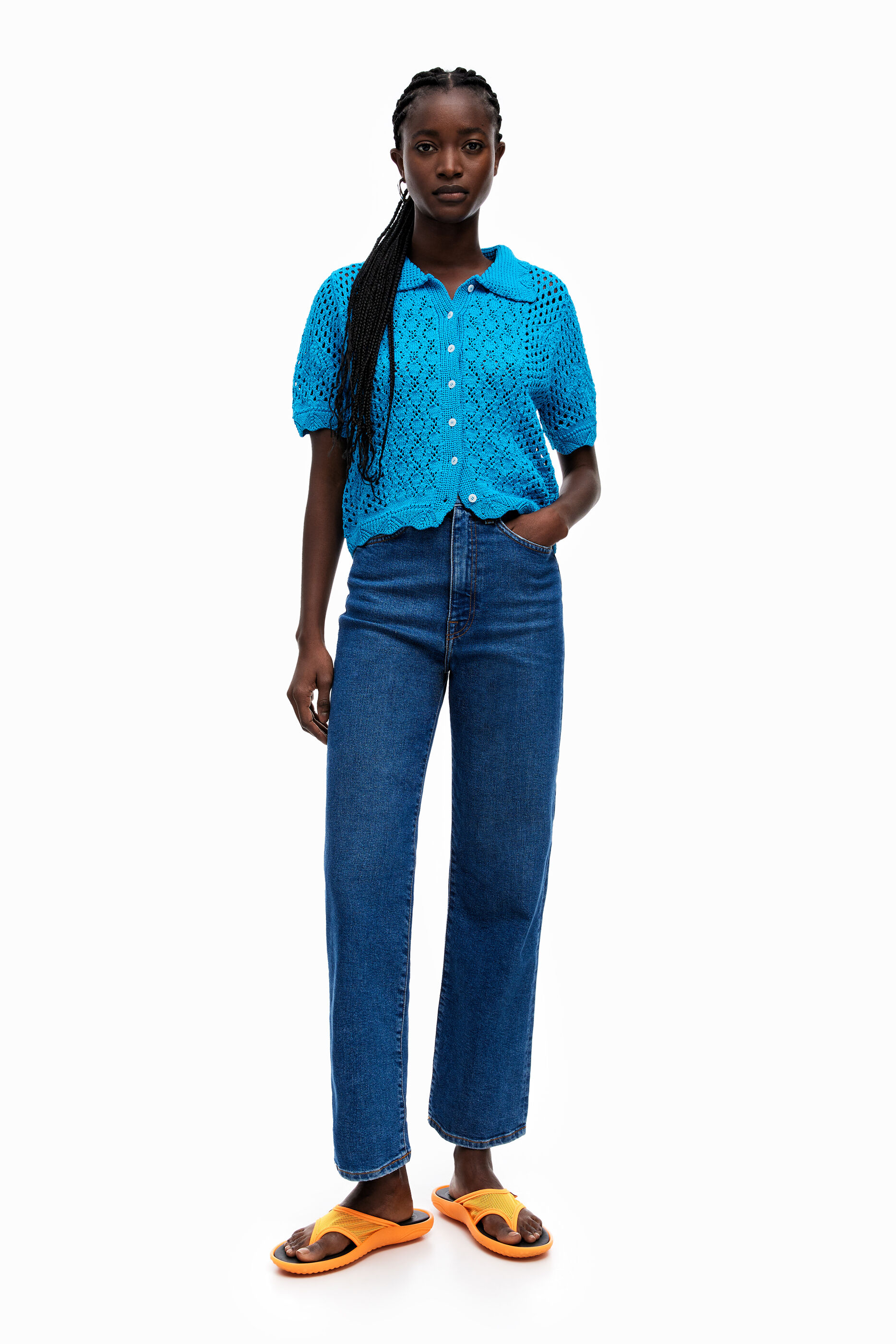 STRAIGHT CROPPED- Blue straight jeans