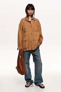 Camel linen jacket with adjustable waist