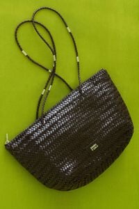 Large dark brown plaited leather shopper bag