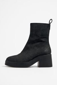 Black split leather ankle boot heel