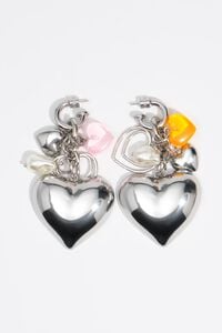 Pendientes multicharms corazones plateados