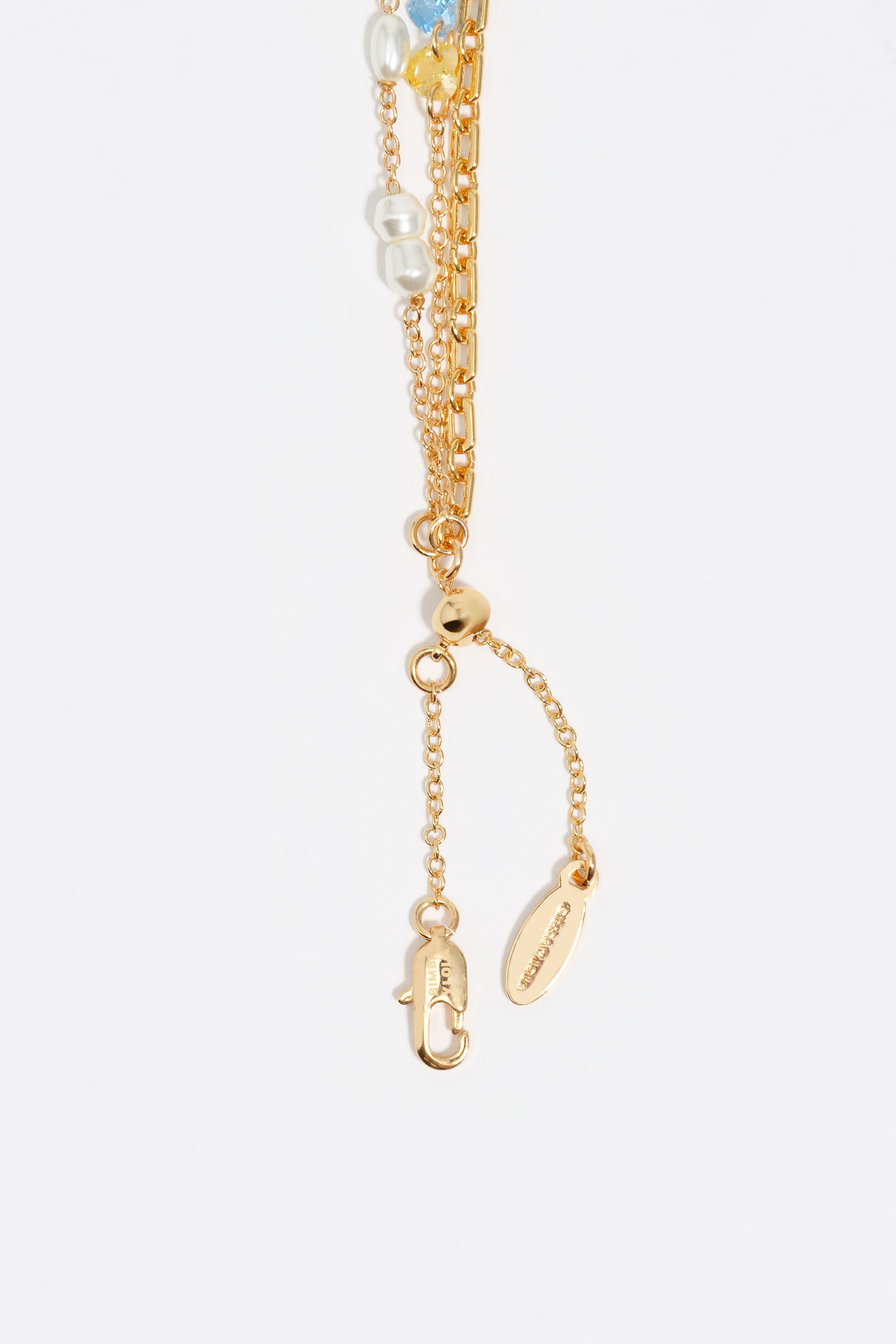 Gold-tone triple-layer chain heart crystals bracelet