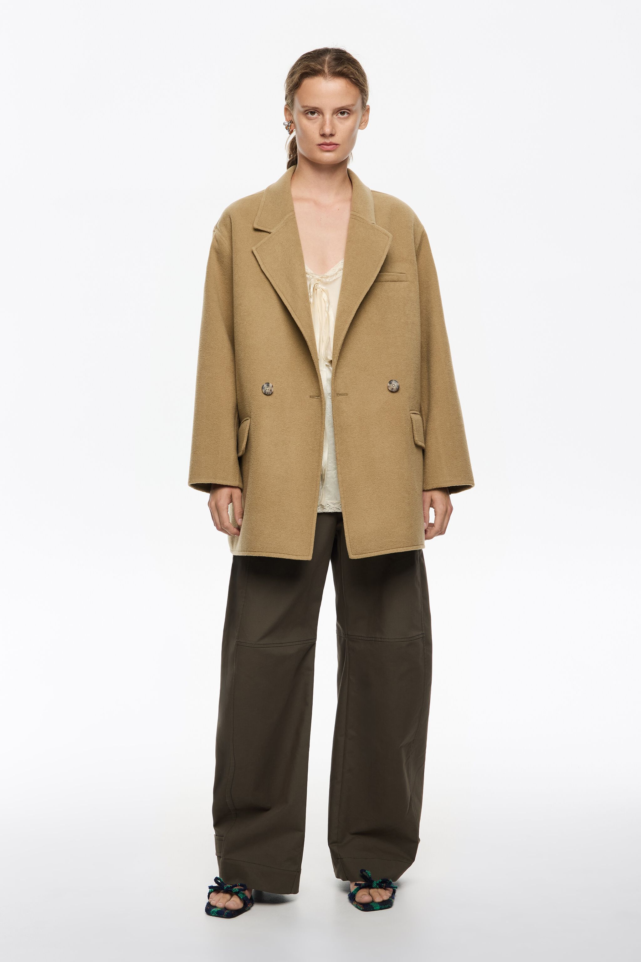 Light khaki double-face double-breasted jacket