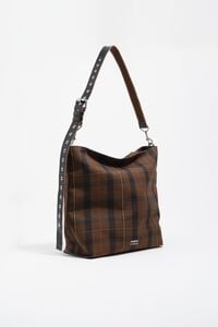 Large brown checked waxed gabardine Carlino bag
