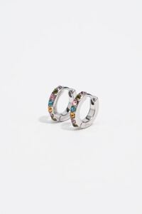 Silver mini hoop earrings with multicolor crystals