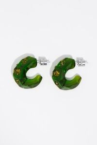 Green resin and crystals hoop earrings