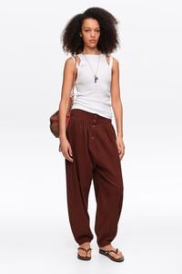Brown textured cotton harem trousers