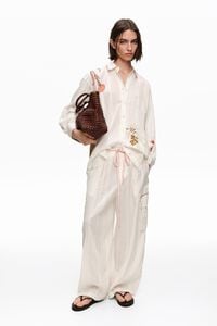 Ivory cotton shirt with stitching and prints