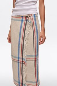 Falda pareo midi recta lino rayas crudo
