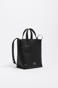 Medium black leather shopper bag