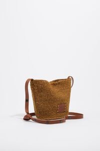 Small gold raffia-effect basket bag
