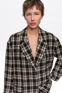 Black checked straight tailored wool blazer