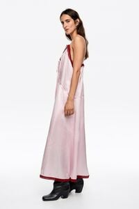 Pink mixed fabrics straight cut midi dress
