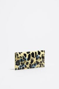 Pastel yellow textured shiny Leopard flap card holder