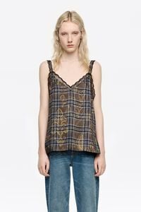 Blue Ikatmix lace double-layer vest top