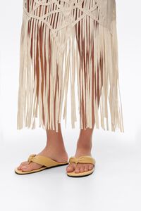 Sand irregular fringed linen skirt