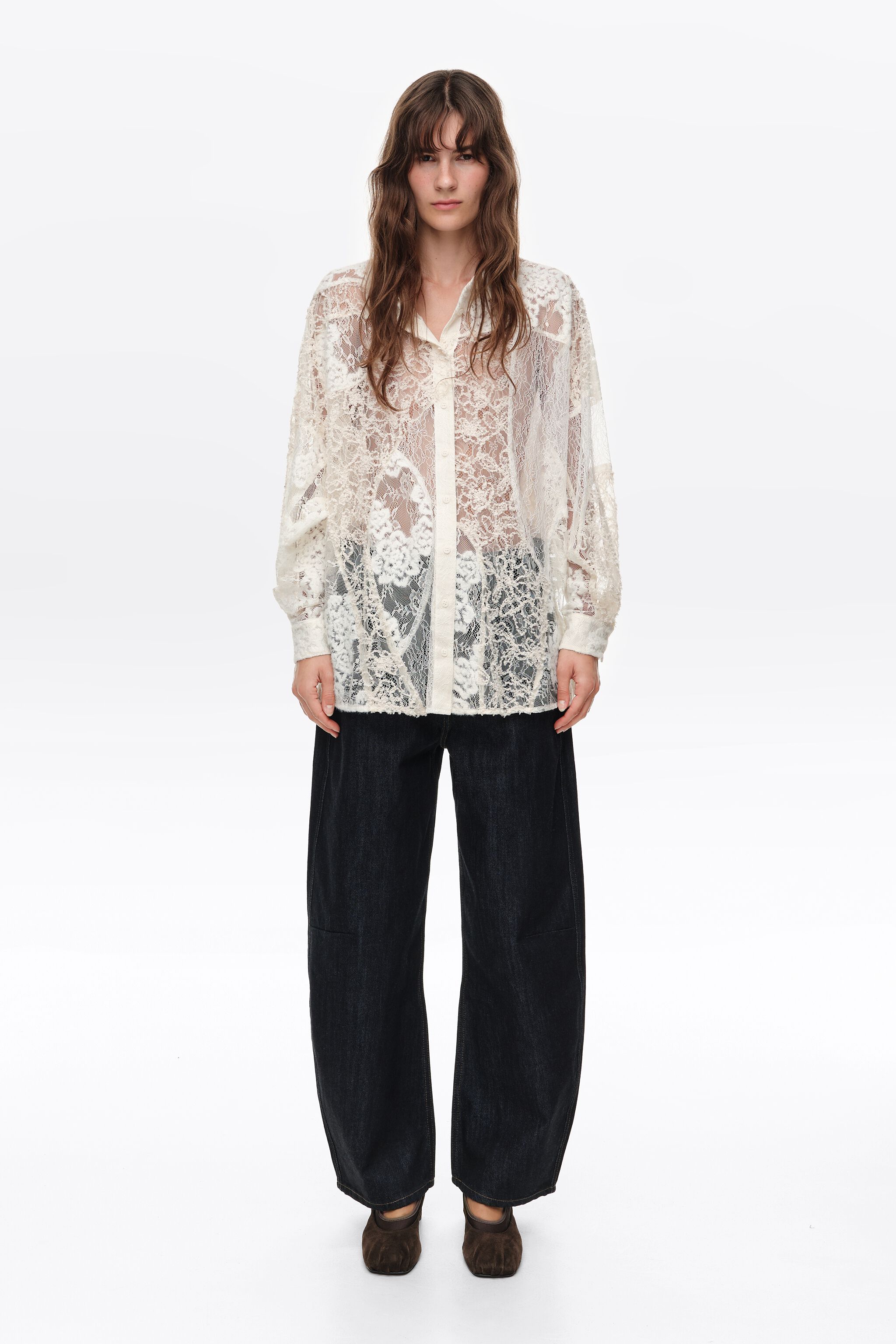 Ivory oversize lace patchwork shirt