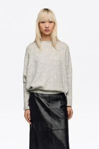 Grey rhinestone wool batwing sleeve sweater